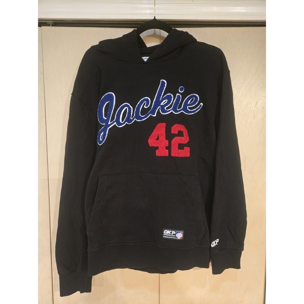 Okayplayer Jackie Robinson 42 Hoodie Large Black Chenille Logo Hip Hop